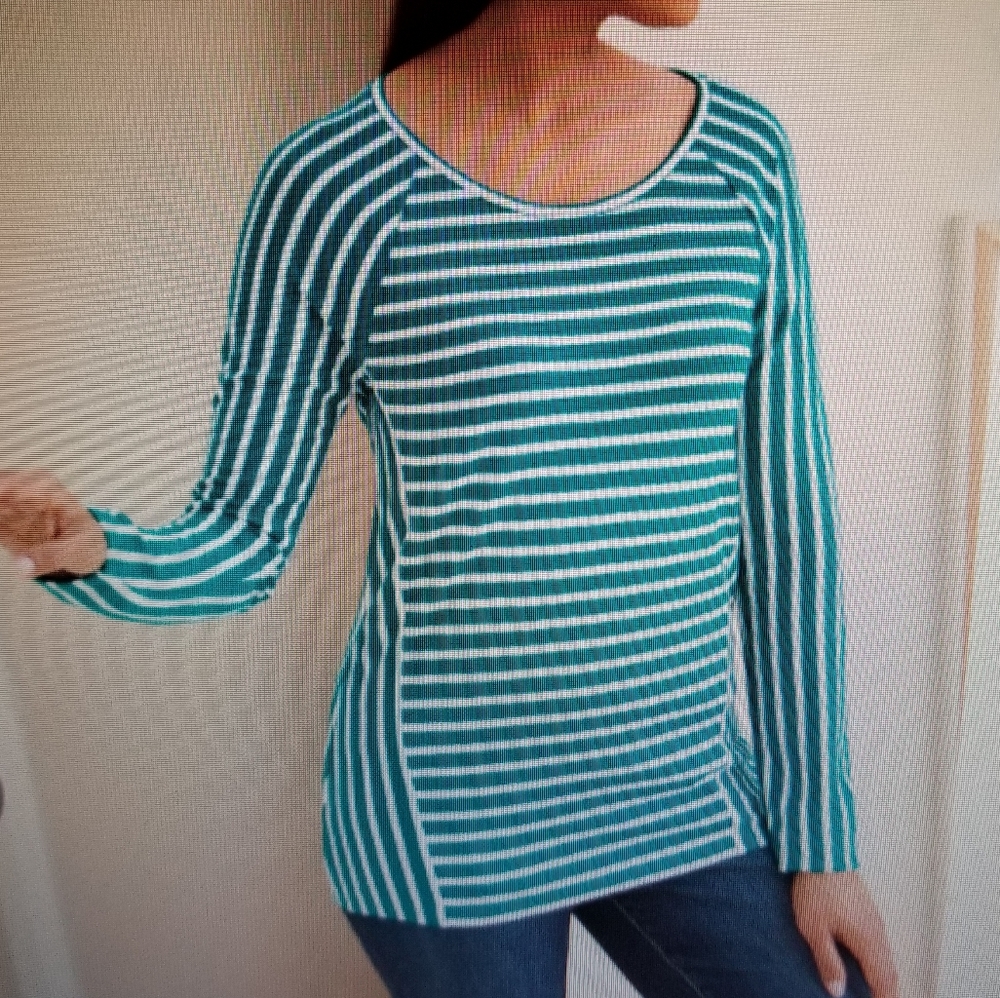 CHICO'S TOP MIXED STRIPE PONTE JADE  & WHITE NEW WITH TAGS - Picture 6 of 7